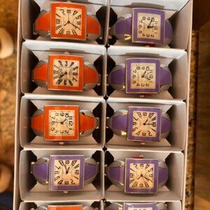 Brand New 1Pc.  Vellacio Ladies/Girls Watch Cuff Orange or Purple Silver Quartz